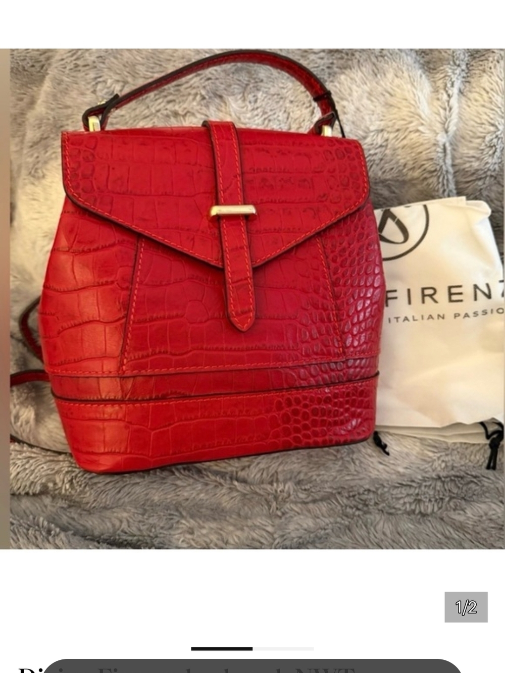 Red Croc-Embossed Top Handle Bag